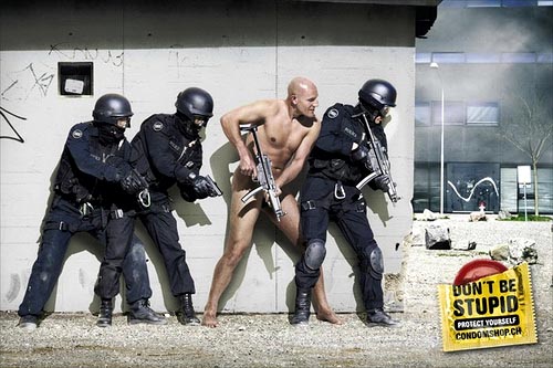 Condomshop.com funny ads - dont be stupid, protect yourself - naked man in