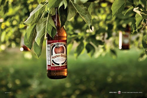 Apple beer ads - Apple bottle hanging from tree!