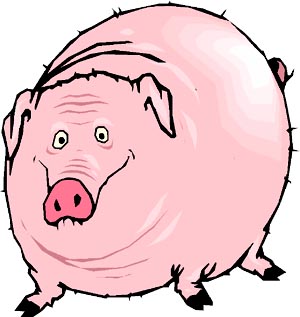 Car jokes: Funny drawing of happy, fat pig.