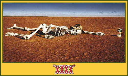 Castlemaine XXXX ads - Skeleton reaching for a beer in the desert!
