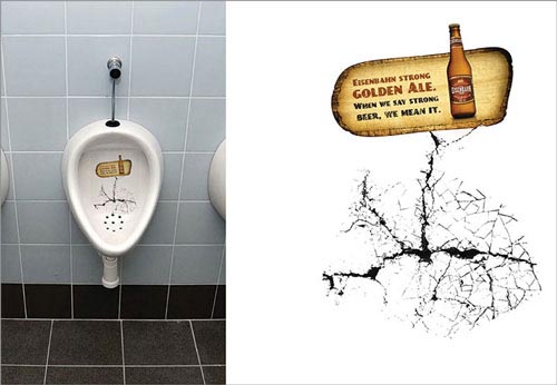 Eisenbahn beer commercials - When we say strong beer, we mean it. Broken pissoir / toilet.