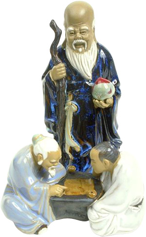 Funny Confucius - chinese porcelain figurine men playing board game