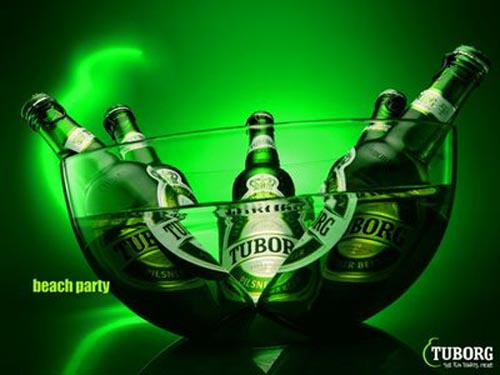 Great tuborg ads - Beach Party. Five beer bottles cooling off in a bowl of water. The best beer ads