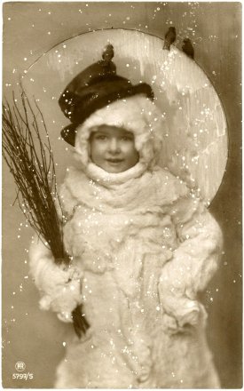Vintage funny photo Christmas card - Kid up as a snowman