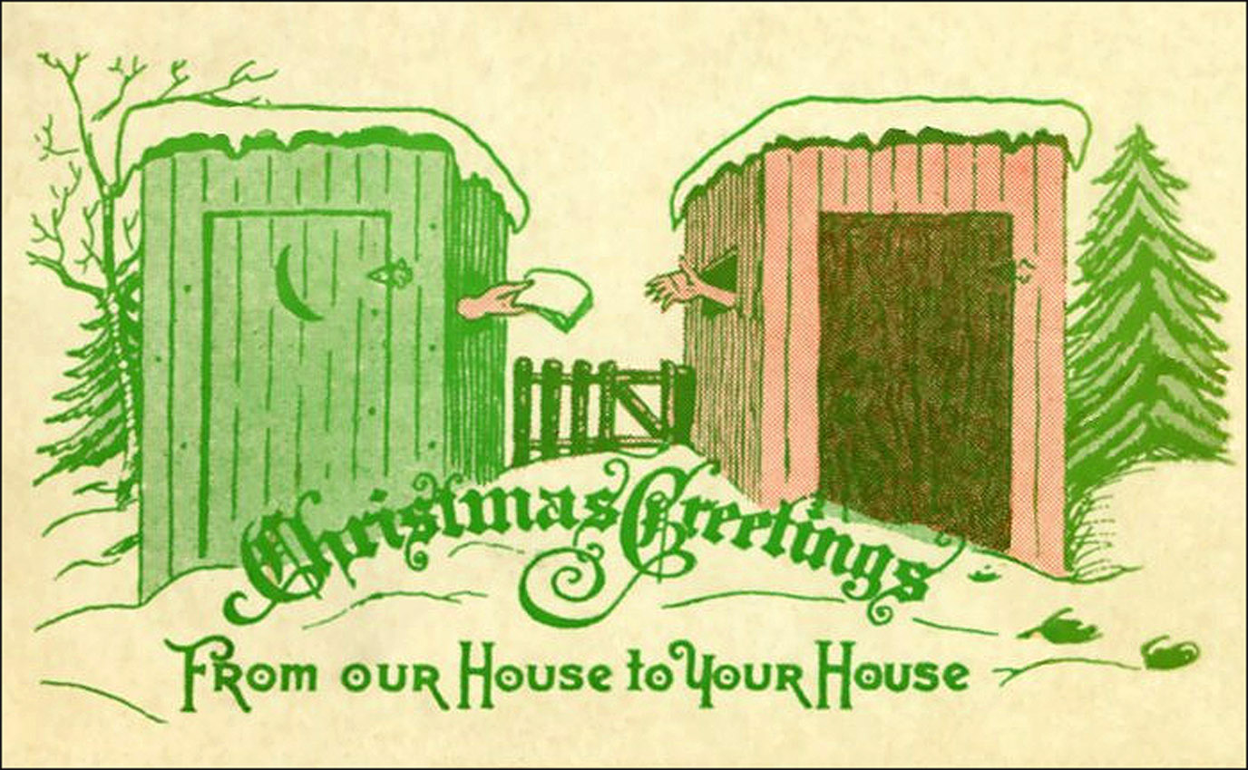 Outhouse to outhouse communication - funny vintage Xmas card