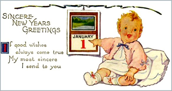 Vintage picture with little baby and rhyming New Years Poem.