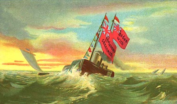 Vintage postcards - ship at sea, sunset