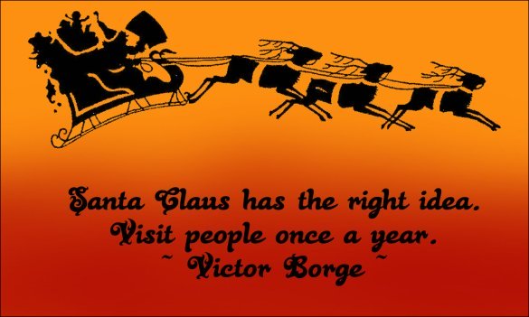 Santa's sleigh and reindeers in silhouette with funny Victor Borge quote.