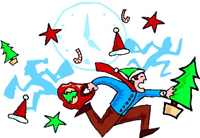 Christmas Rush and Stress. Man running with presents.