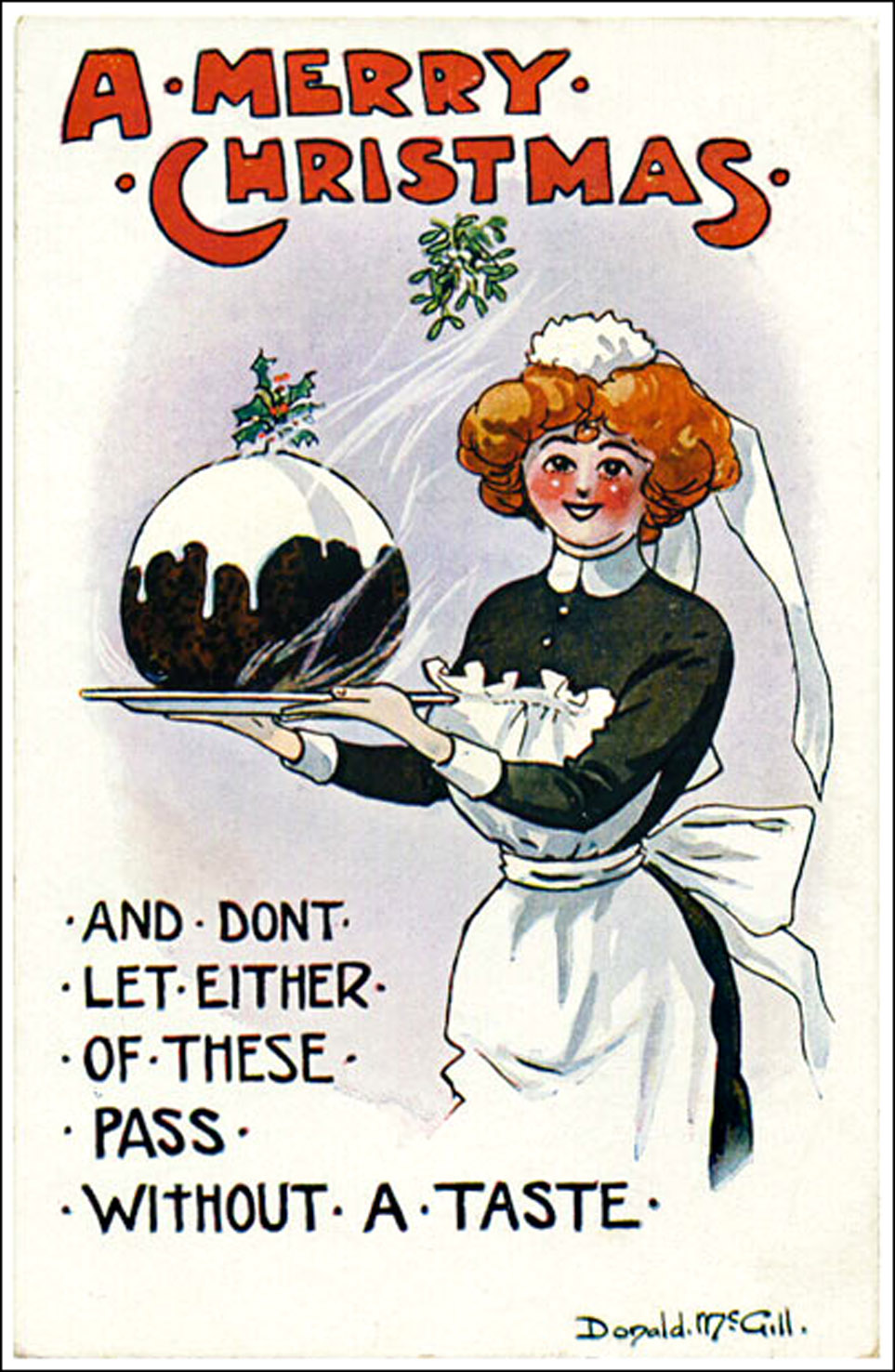Don't let these pass without a taste - saucy Christmas card by Donald mcGill