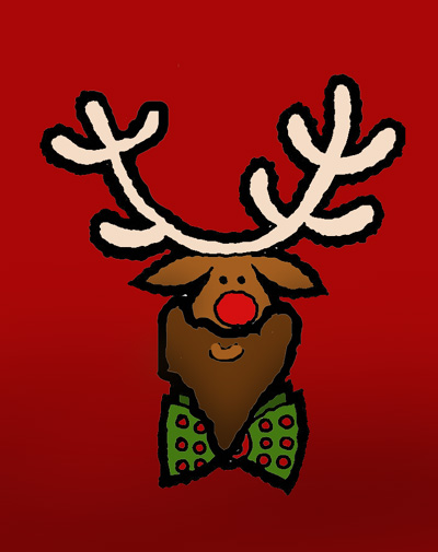 Funny Rudolph picture: Rudolph with a manly beard and green bow.