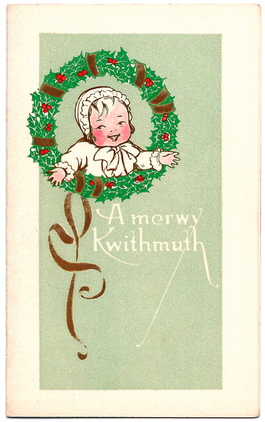 Lisping child - amusing merry Christmas card - ca. 1920