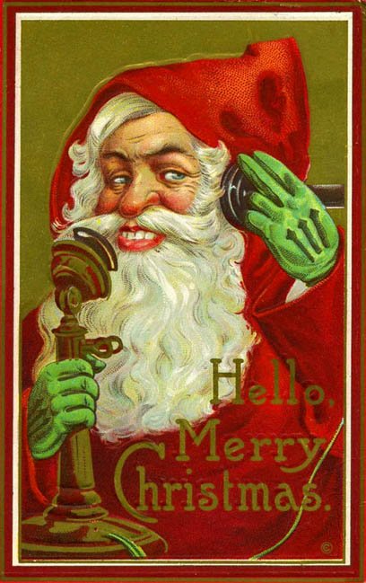 Silly Santa Claus on the telephone, 1914, Christmas vintage postcard