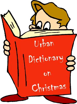 The Urban Dictionary on what is Christmas: Drawing of boy looking into man sized book.