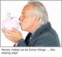 Money makes you do funny things: Picture of man kissing a pig!