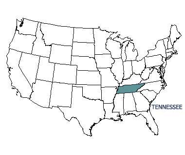 USA map with Tennessee highlighted