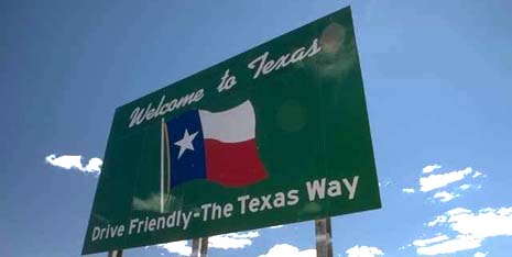Texas state motto: Friendship - picture of road sign - drive friendly, the Texas way