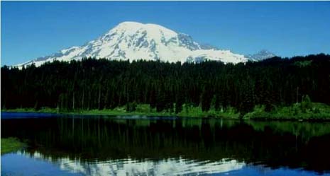 Washington nickname: The Green Tree State - picture of pines and mountain