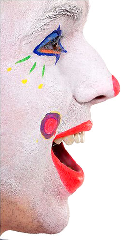 Pain jokes - laughing clown closeup photo of his face