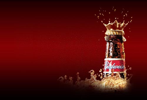 Budweiser commercials - Picture of Budweiser bottle with crown and red background