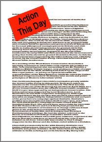 Winston Churchill: Paper with red label / sticker saying Action This Day.