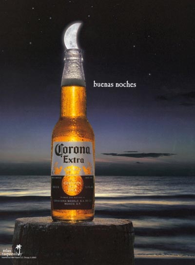 Corona Extra beer commercial - Buenas Noches - the lime looks like the moon.