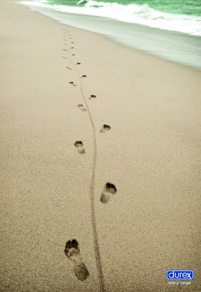 Durex commercial extra large, footprints in the sand - really funny condom ads