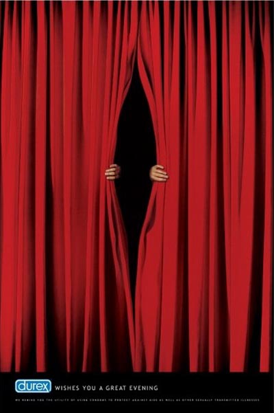 Funny Durex ad: theatre curtain: durex wishes you a great evening - really funny ads