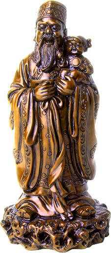Chinese figurine of a wise man carrying a kid