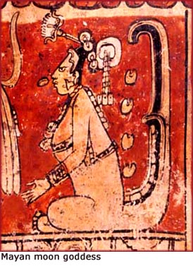 Fun facts: Old painting of Mayan moon goddess with flat forehead.