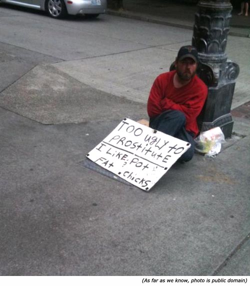 clever homeless people signs