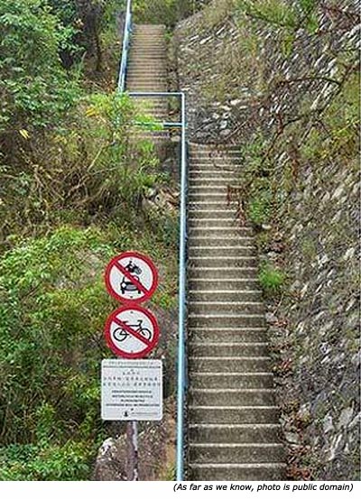Really stupid signs: No motorcycle, no car and no bike on these stairs!