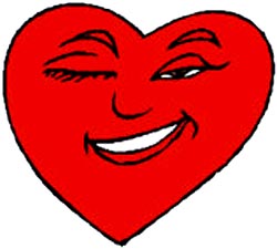 Drawing of red heart winking and smiling.