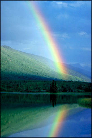 What is inspiration? Photo of rainbow on a lake. 