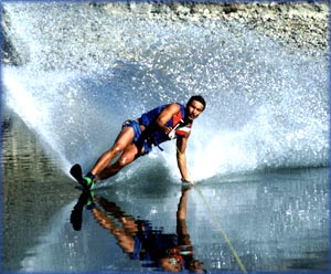 Man making a turn on his jet ski.
