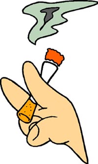 Stopping smoking as a New Years resolution: Drawing of cigarette between fingers.
