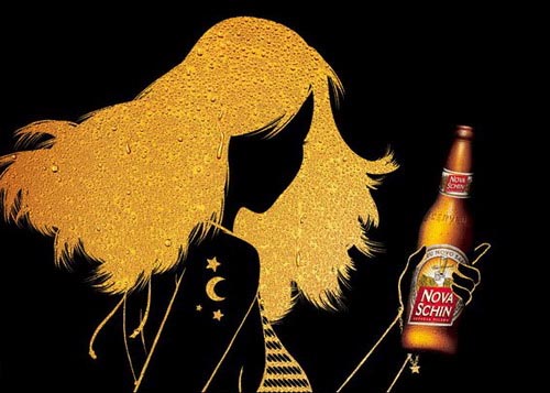 Nova Schin alcohol ads - Gold and black picture of disco girl - good beer ads