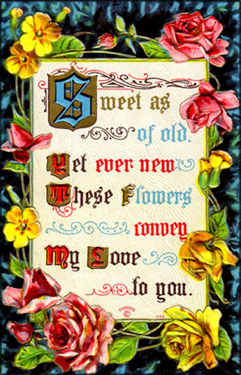 Free printable Valentine Card: Old style card with roses and Valentine Poems.