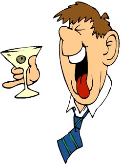 Funny alcohol jokes: Funny drawing of drunk man with a martini drink.