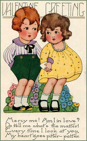 Cute Vintage Valentine with two children locking arms.