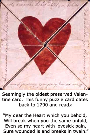 Free Valentines Day cards: The oldest card in existence from 1790.