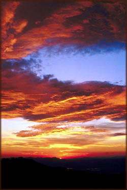 Photo of orange sunset on blue sky.