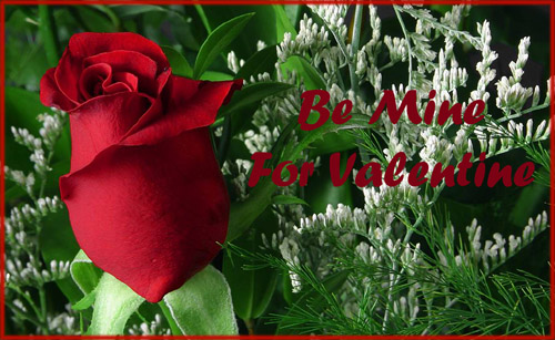 Photo of single red rose in green bouquet. Free Printable Valentine cards.