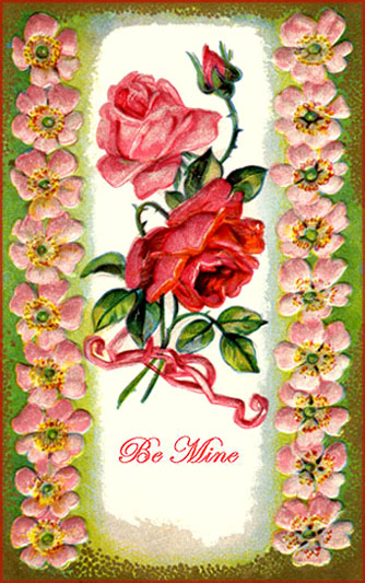 Free Valentine cards gallery: Drawing of two roses, a red rose and a pink rose.
