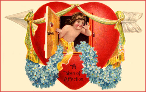 Free Valentine's collection: Little child peeping out through window in big red heart.