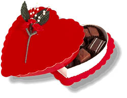 Valentine chocolate in a red heart shaped box.