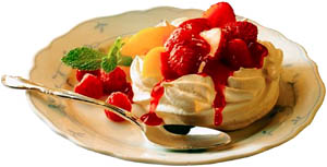 Ice cream with strawberries.