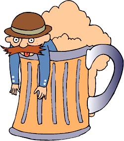 Funny drinking jokes: Funny drawing of drunk man in a beer mug.