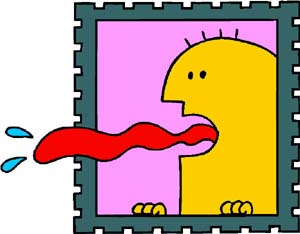 Weird facts: Funny drawing of stamp with licking tongue. Weird facts: Funny drawing of stamp with licking tongue.