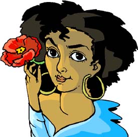 Funny facts: Drawing of woman with flower behind her ear.